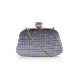Velvet Textured Box Bag With Large Diamante Clasp - Grey image 1