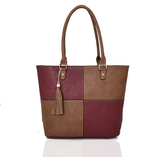 Carlie Tassel Twin Colour Tote Bag - Burgundy image 1