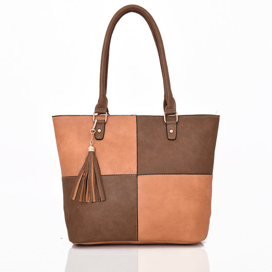 Carlie Tassel Twin Colour Tote Bag - Tan image 1