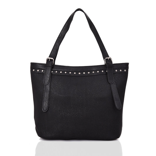Cordelia Stud Trim Textured Shopper Bag - Black image 1