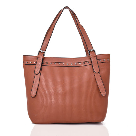 Cordelia Stud Trim Textured Shopper Bag - Red Brown image 1