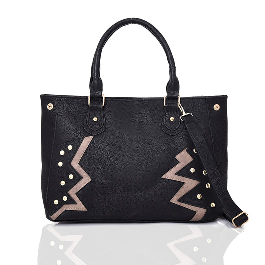 Elodie Pattern And Stud Tote Bag - Black image 1
