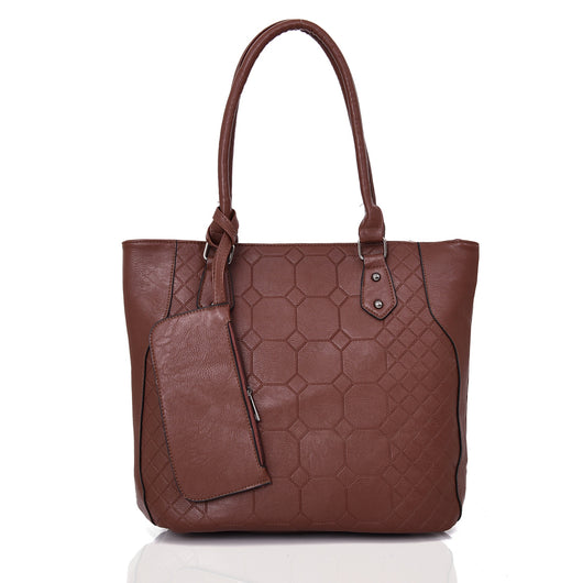 Brielle Textured Shopper With Purse - Red Brown image 1