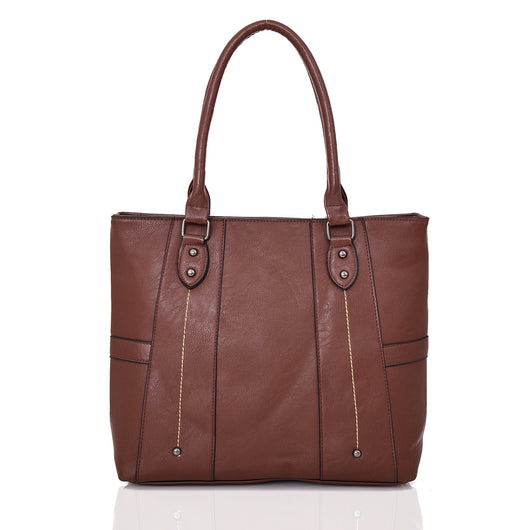 Lollie Stitch Panel Shopper Bag - Red Brown image 1