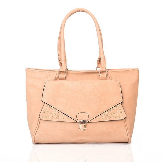 Janica Clip Front Stud Tote - Beige image 1