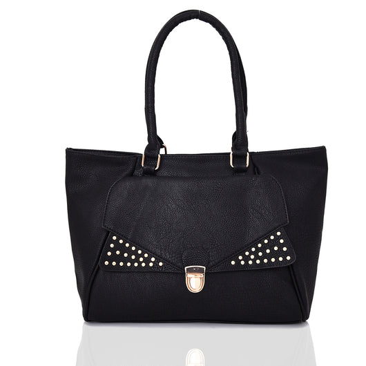 Janica Clip Front Stud Tote - Black image 1