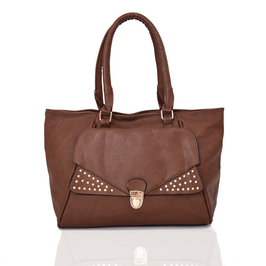 Janica Clip Front Stud Tote - Red Brown image 1