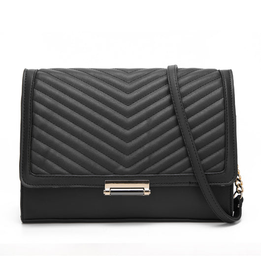 Angie Textured Flap Cross Body Bag - Black image 1