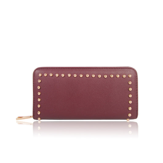 Studded Long Zip Purse - Burgundy image 1