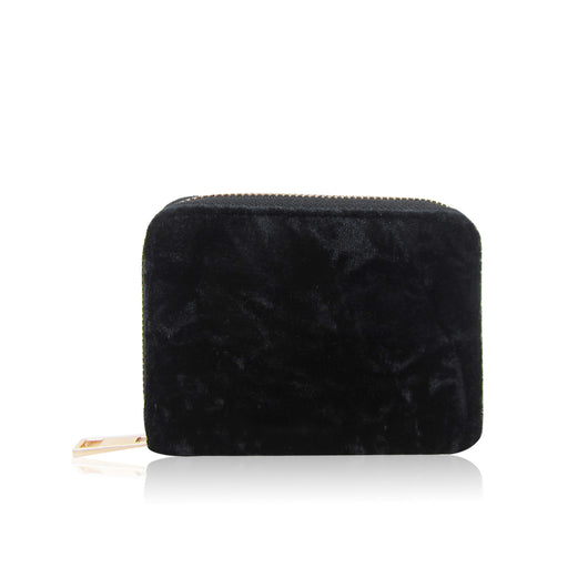 Crushed Velvet Small Zip Purse - Black image 1