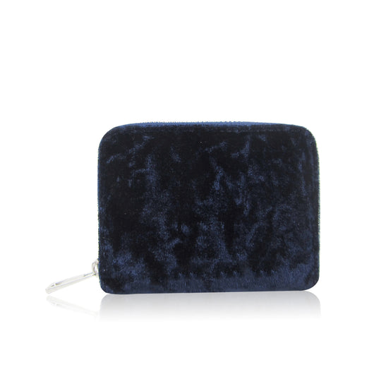 Crushed Velvet Small Zip Purse - Navy Blue image 1