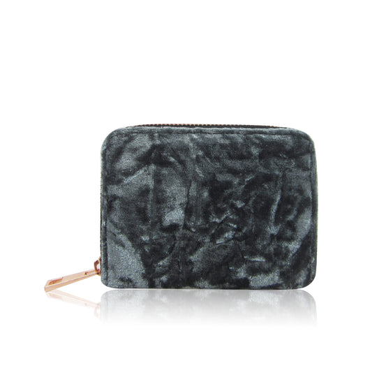 Crushed Velvet Small Zip Purse - Grey image 1