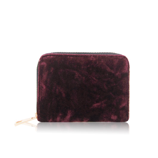 Crushed Velvet Small Zip Purse - Burgundy image 1