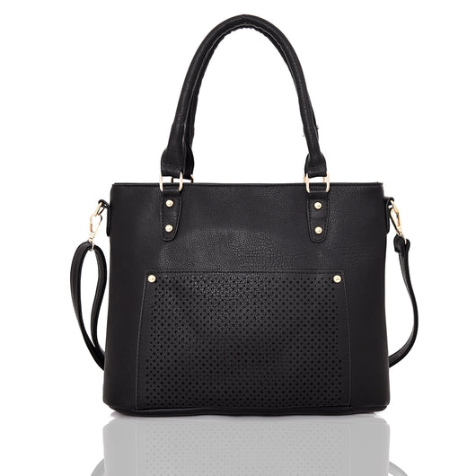 Elenor laser pocket shopper bag black image 1