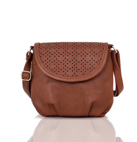 Aubree laser cut cross body bag red brown image 1