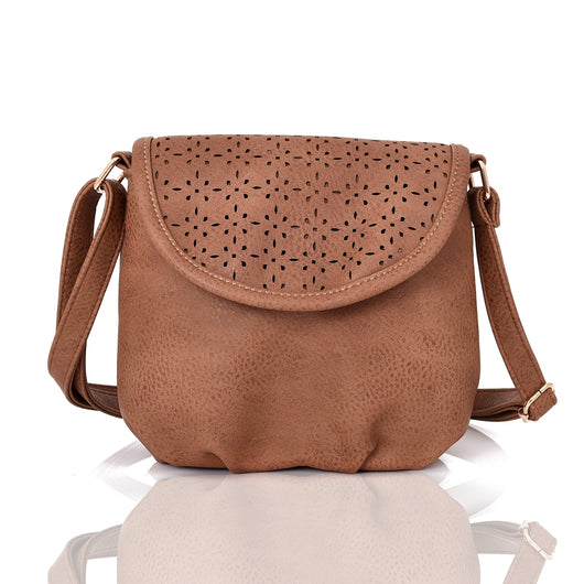 Aubree laser cut cross body bag Tan image 1