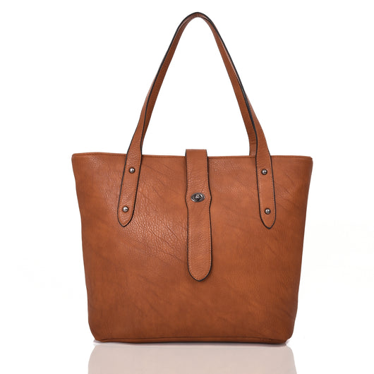 Victory pin stud detail shopper bag dark tan image 1