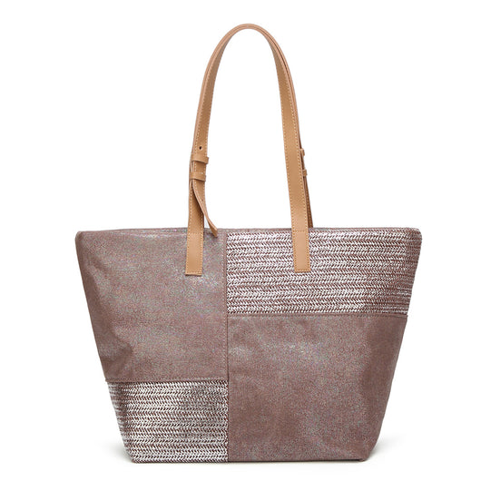 Panel Tote Shopper Bag Taupe Silver image 1