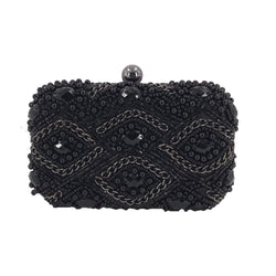 Chain and bead box clutch bag - Black image 1