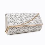 Laser Cut Diamond Pattern Evening Bag - White image