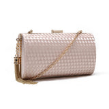 Woven Clutch With Chain Tassel - Champagne image