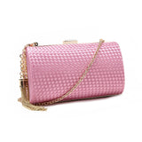 Woven Clutch With Chain Tassel - Pink image