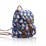 Birds and Flowers Print Retro Style Rucksack - Dark Blue image