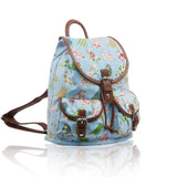 Birds and Flowers Print Retro Style Rucksack - Light Blue image