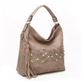 Shaylee Tassel And Bead Slouch Tote Bag - Dark Beige image
