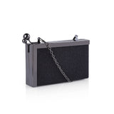 Metal Framed Side Ball Clasp Box Clutch Bag - Black image