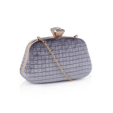 Velvet Textured Box Bag With Large Diamante Clasp - Grey image