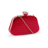 Velvet Textured Box Bag With Large Diamante Clasp - Red image