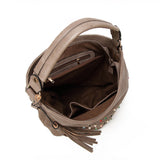 Shaylee Tassel And Bead Slouch Tote Bag - Dark Beige image