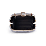 Velvet Textured Box Bag With Large Diamante Clasp - Grey image
