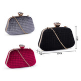 Velvet Textured Box Bag With Large Diamante Clasp - Red image